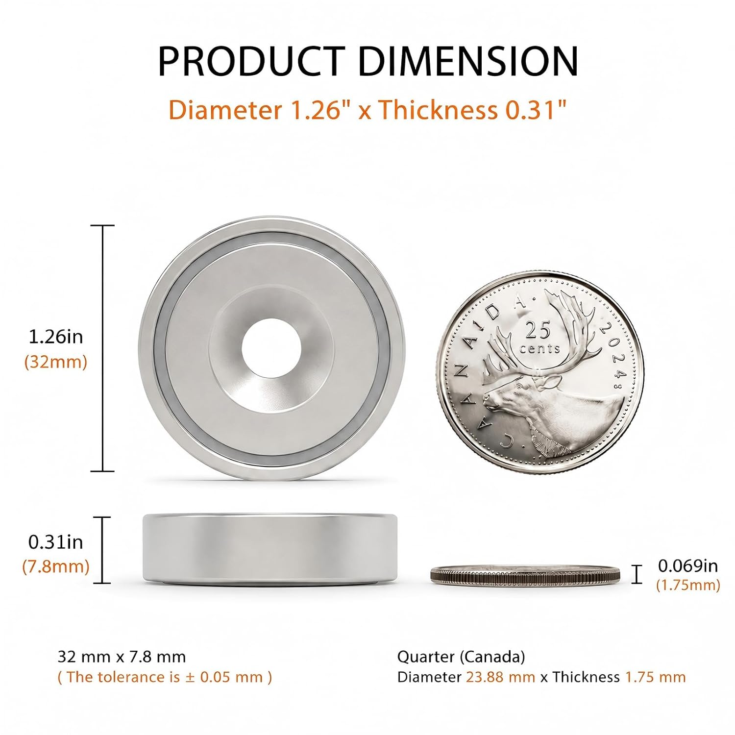 Detalle de AntMag neodymium cup magnets, 70 lb pull