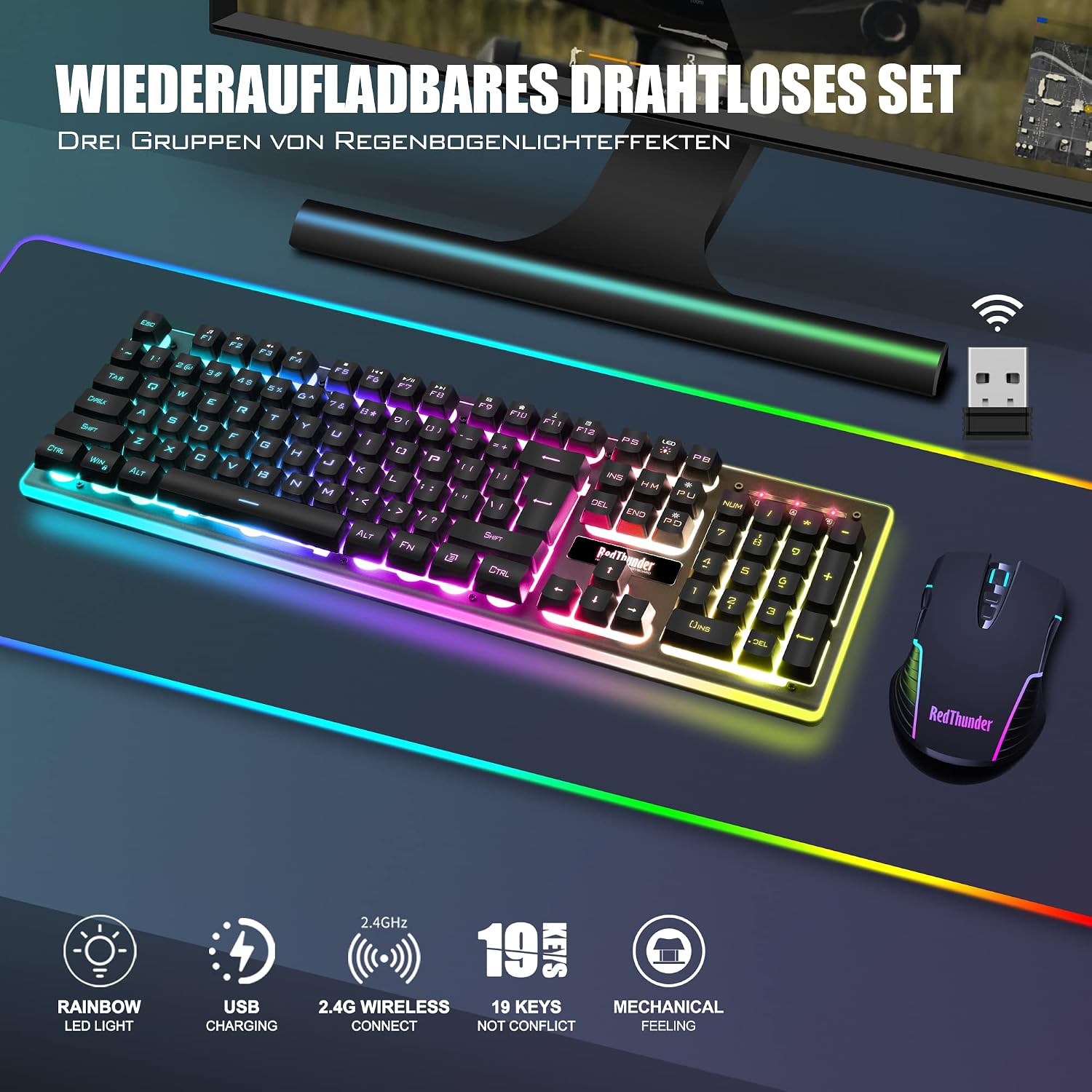 Thumbnail 1 de RedThunder K10 Gaming Tastatur‑Maus Set 3000 mAh