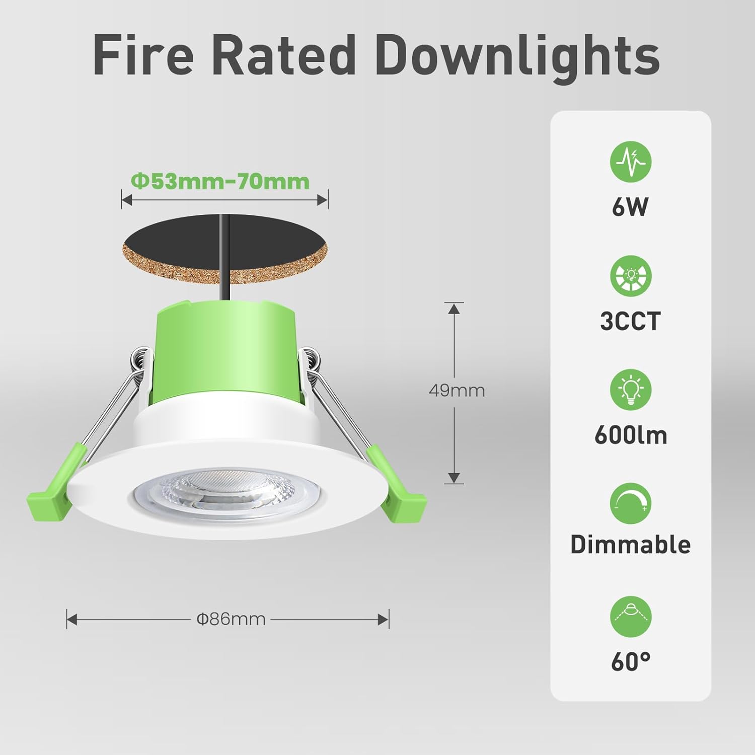Thumbnail 1 de ALUSSO Fire Rated LED Downlights 6W – 600lm, 3CCT Colour Selectable, IP65, Dimmable (6 Pack)