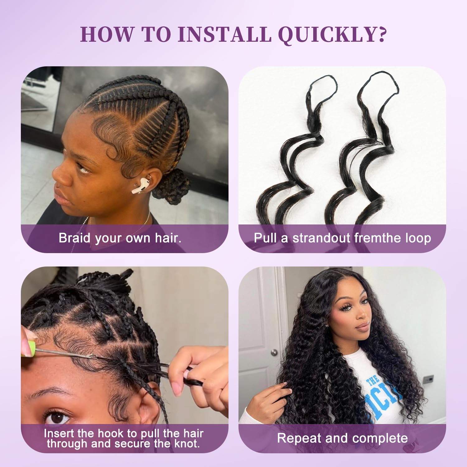 Detalle de Miokimou Feather Crochet Human Hair 20Inch Deep Wave: Knotless, Pre-Separated for a Fuller Look