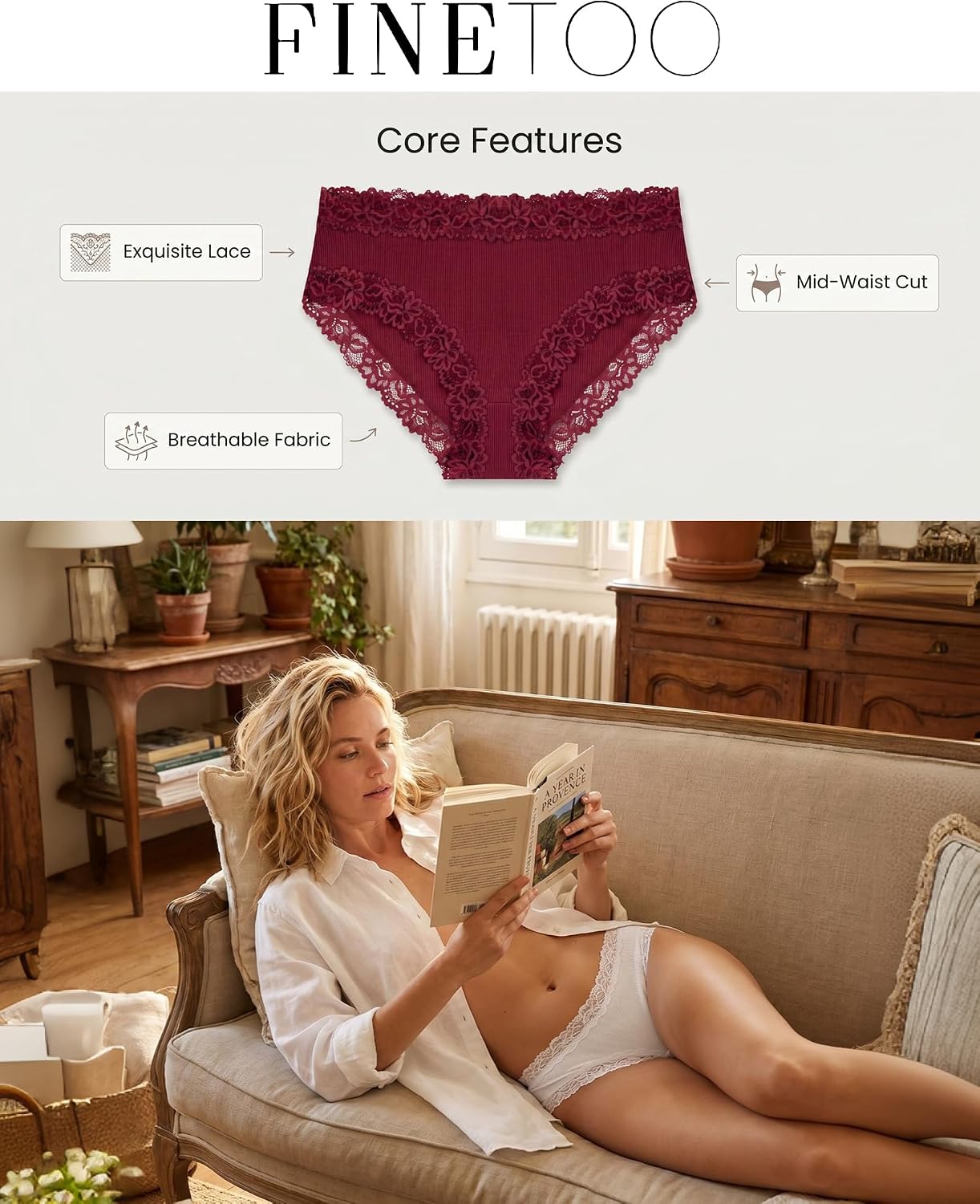 Detalle 2 de FINETOO 5er Pack Unterhosen Damen 5er