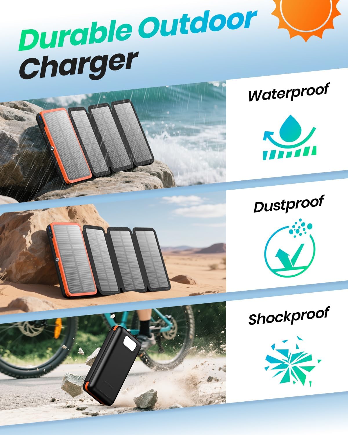 Thumbnail 5 de 20000mAh Solar Power Bank – ADDTOP Solar Charger with 22.5W Fast Charging and 4 Foldable Panels