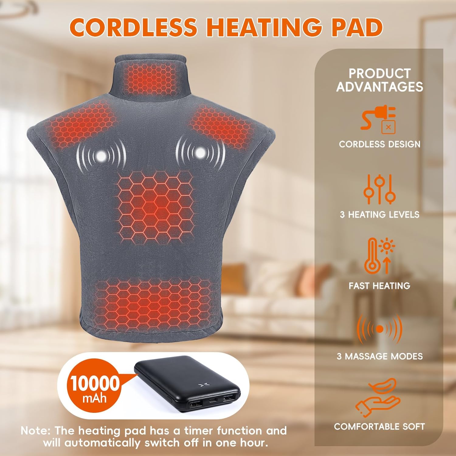 Detalle 2 de Arlierss Cuscino termico elettrico per collo e spalle 10000 mAh