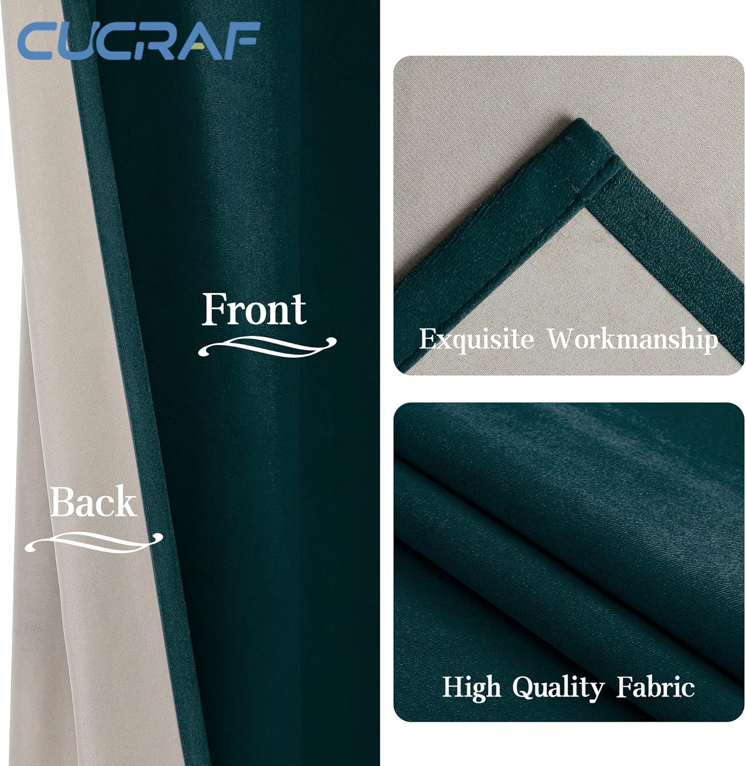 Thumbnail 3 de CUCRAF Thermal Insulated Velvet Curtains (Teal) Eyelet Ring Top — 2 Panels, Blackout for Kids Room & Living Room