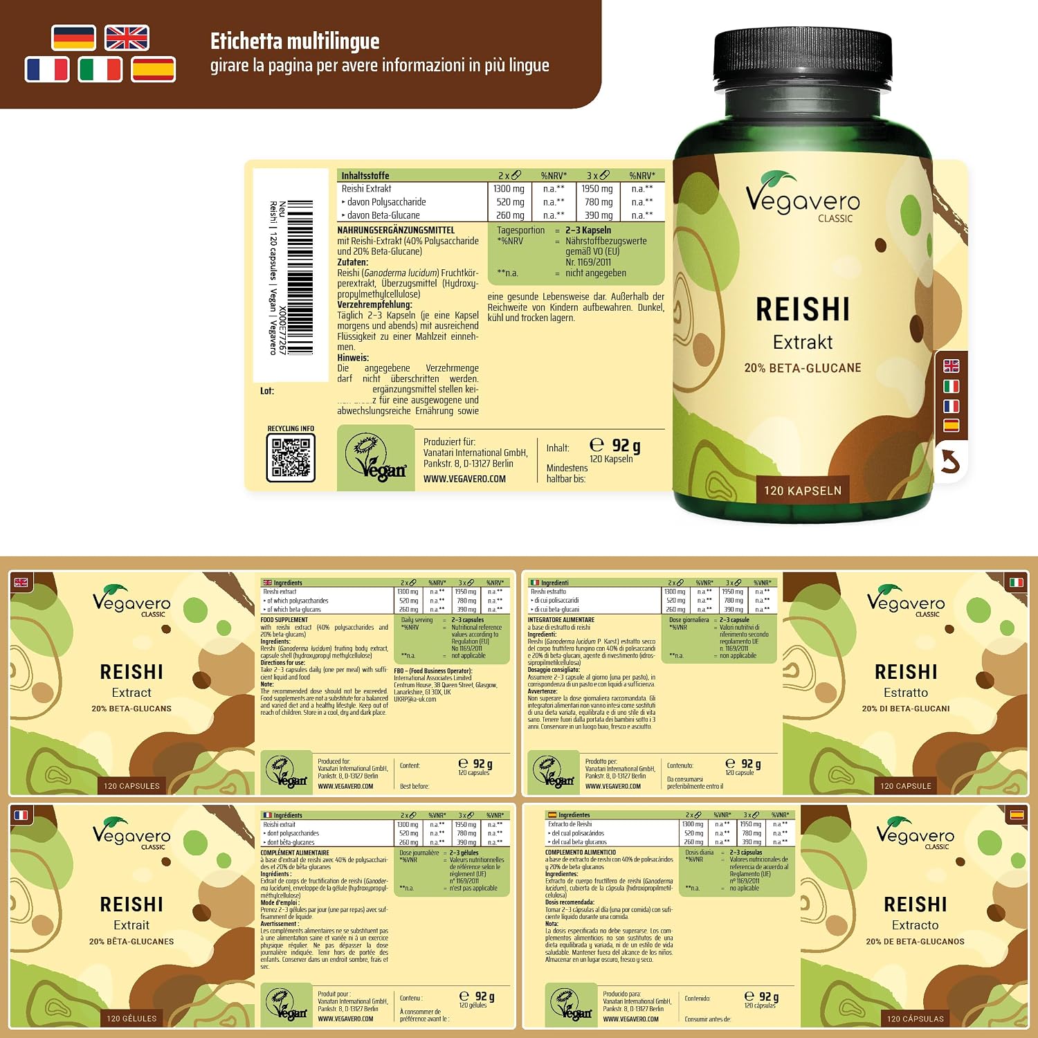 Thumbnail 6 de REISHI Vegavero 27.300 mg (14:1) – Estratto concentrato, 120 capsule vegane