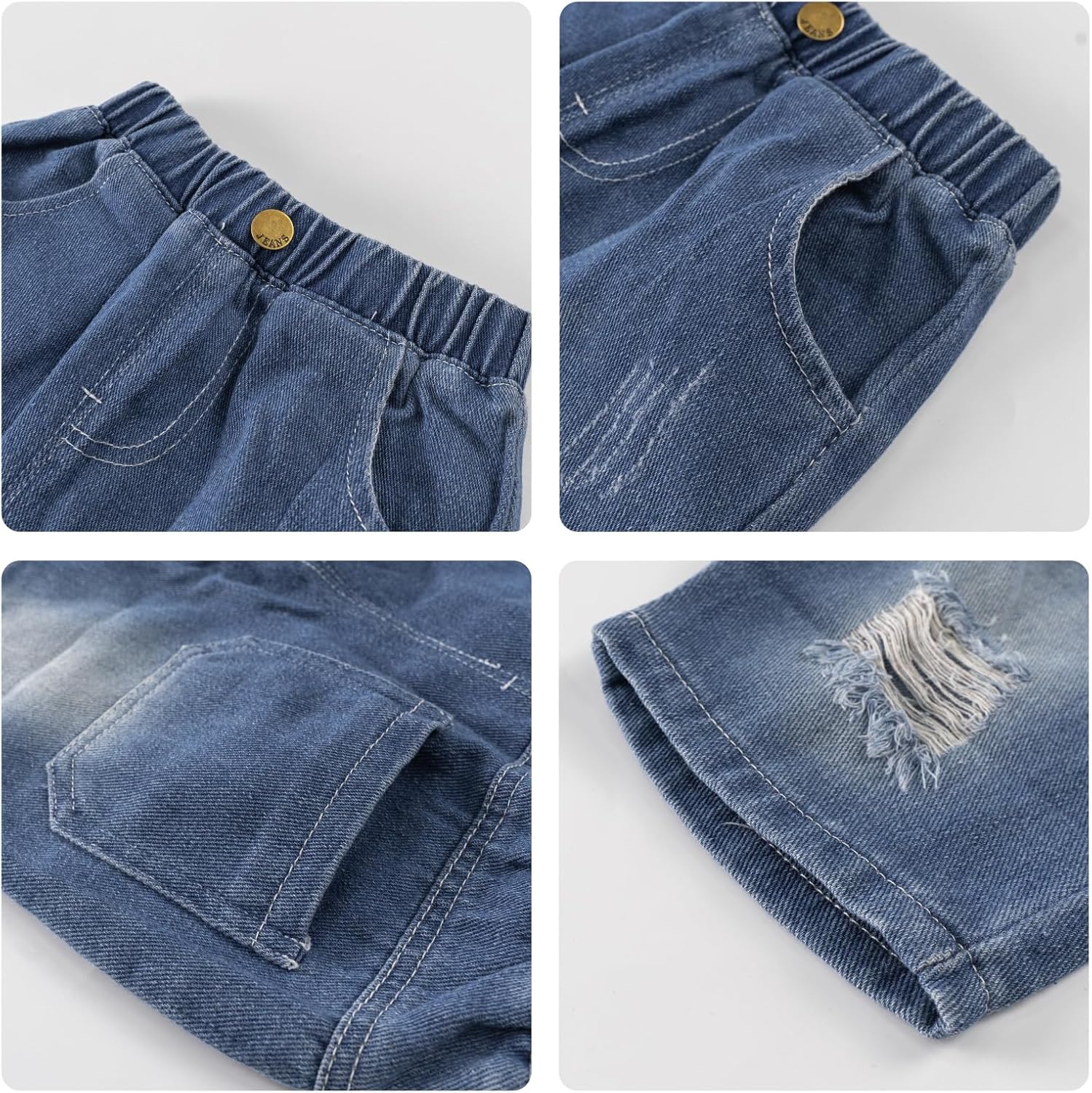 Thumbnail 4 de Volunboy Baby Boys Summer Clothing Set: Short Sleeve Plaid Shirt & Blue Ripped Jeans 2-Piece Casual Outfit