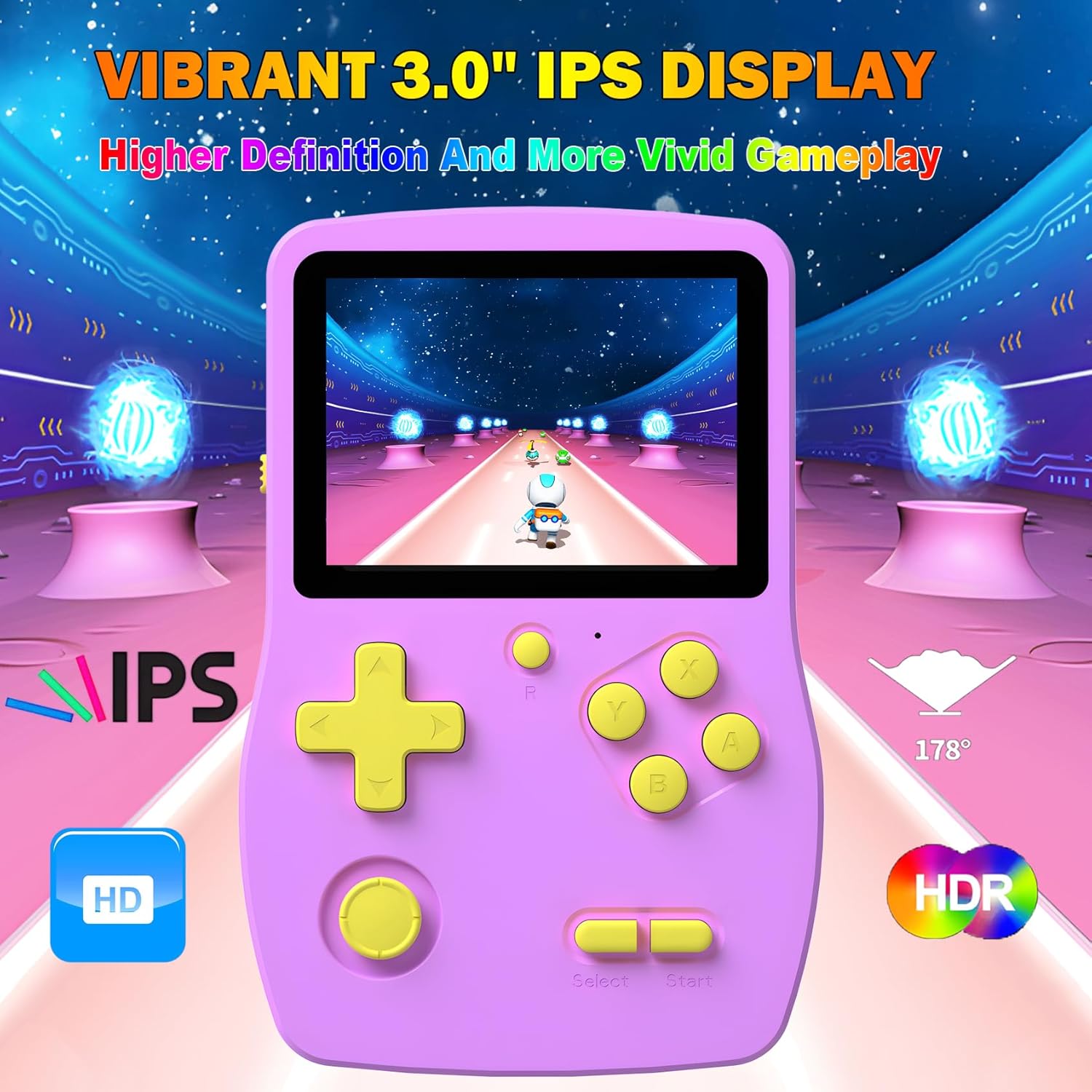 Thumbnail 2 de 32-Bit Handheld Games for Kids (Preloaded 139 Video Games) with 3.0" IPS Screen and Rechargeable Battery, Purple