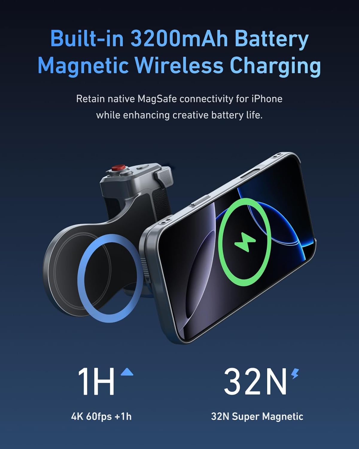 Detalle de TELESIN Magnetic Master Grip Kit for iPhone 17 Pro Max — 3200mAh Battery, Graphene Cooling Case, and DSLR-Style Ergonomic Grip