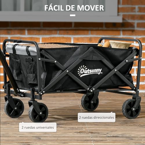 Detalle 2 de Outsunny Carro Plegable con Ruedas Grandes: transporte práctico para playa, compras y camping