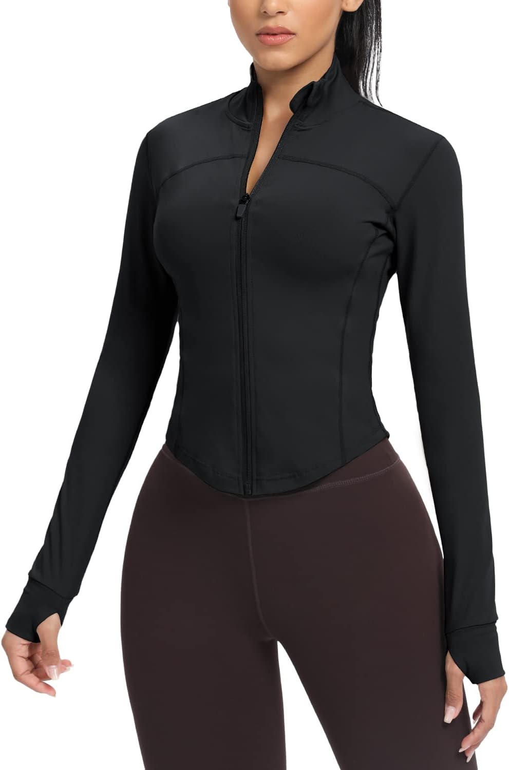 Detalle de AVGO Women's Cropped Running Jacket with Zip Slim Fit and Thumb Holes