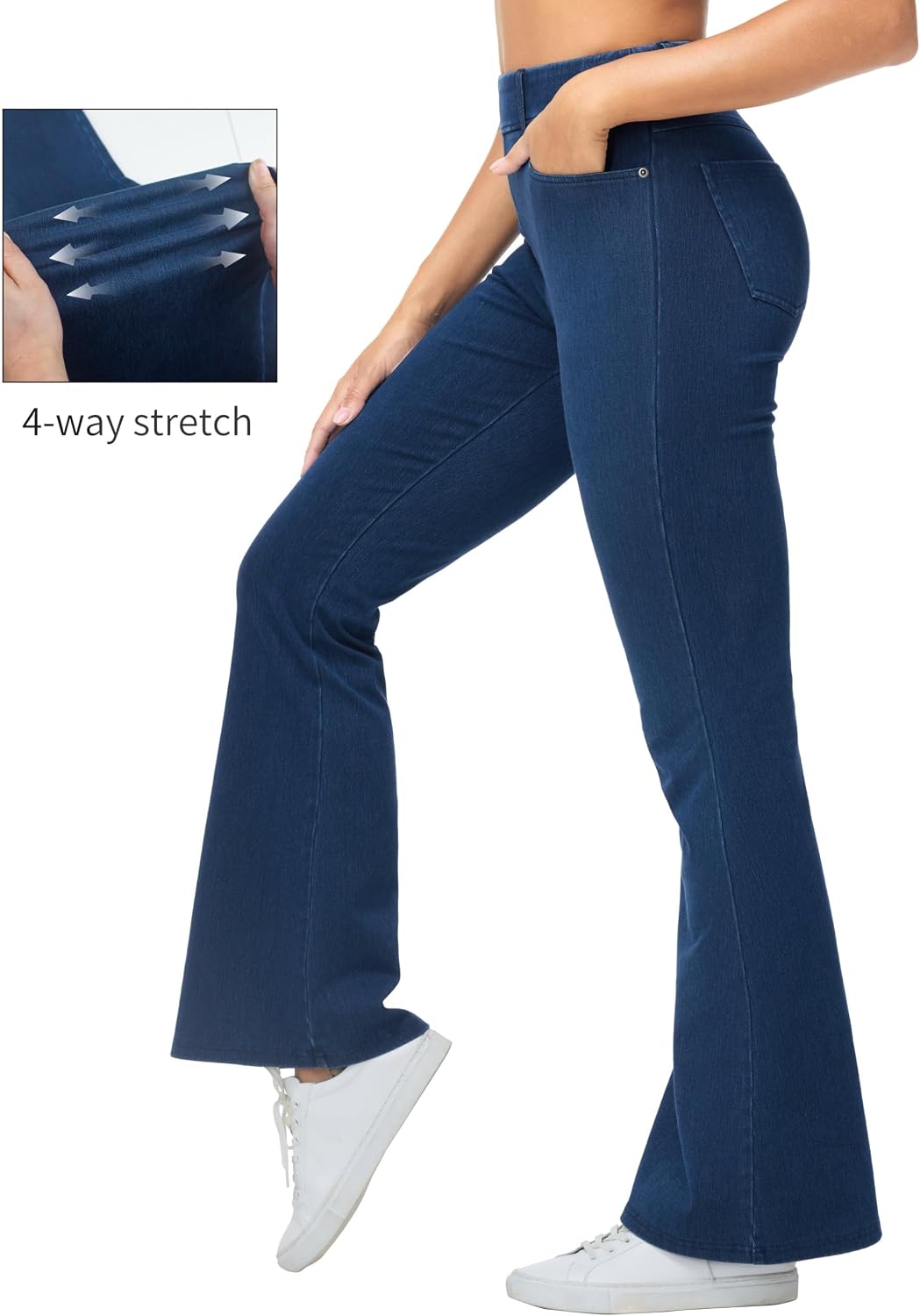Detalle de THE GYM PEOPLE Women's Flare Jeans, Stretchy Wide-Leg Denim with Pockets