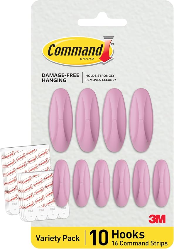 Detalle de Command Ganchos Adhesivos Color Morado 10 ganchos y 16 tiras