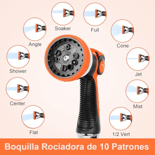 Detalle de Manguera de Jardín Extensible 7.5M (3x2.5M) Cunbayi con Pistola 10 Funciones – Flexible, Ligera y Durable