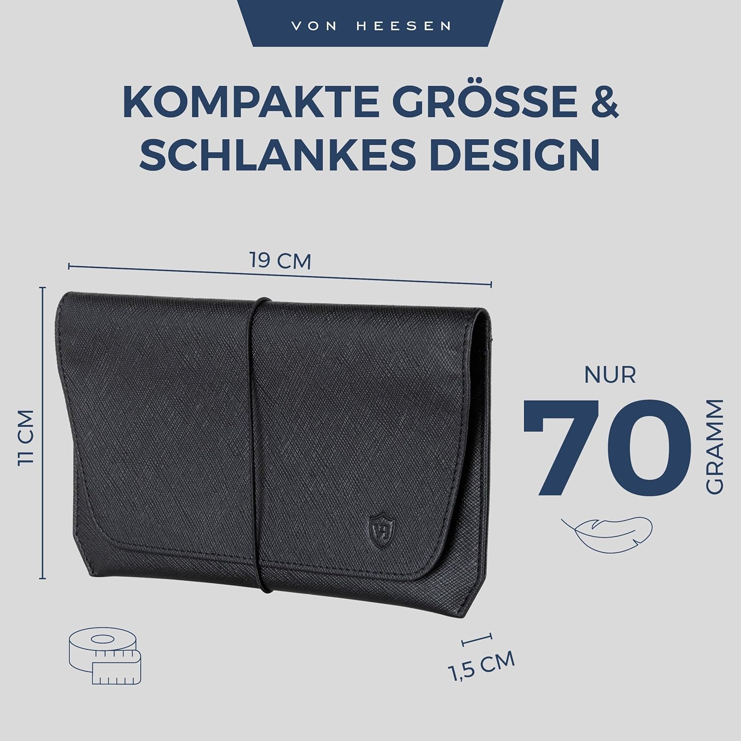 Detalle de VON HEESEN Leder-Reisepasshülle mit RFID-Schutz – Passport-Organizer aus Nappaleder (Saffiano Schwarz)