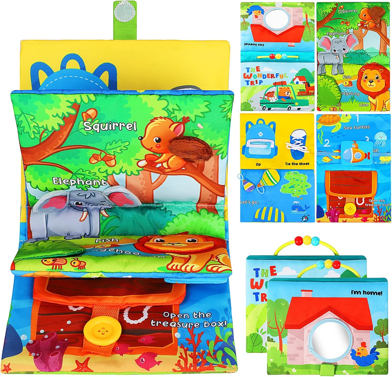 Thumbnail 1 de URMYWO Stoffbuch Baby mit Spiegel, Knisterbuch & Beißring – Quiet Book für 0–12 Monate