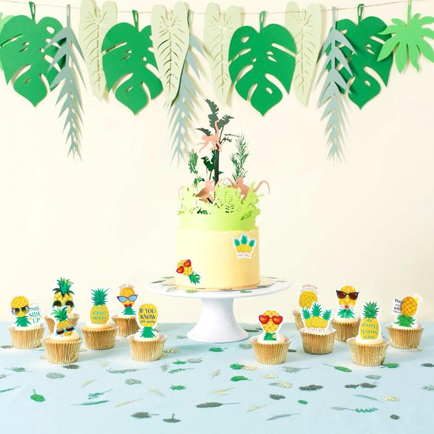 Detalle de Keaziu Edible Pineapple Cupcake Toppers, 60-Count Rice Paper Picks