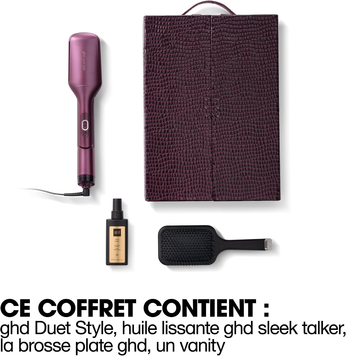 Detalle de ghd Duet Style 2-en-1: Coffret Lisseur séchant (Bordeaux) — Cheveux secs et lisses en un seul geste