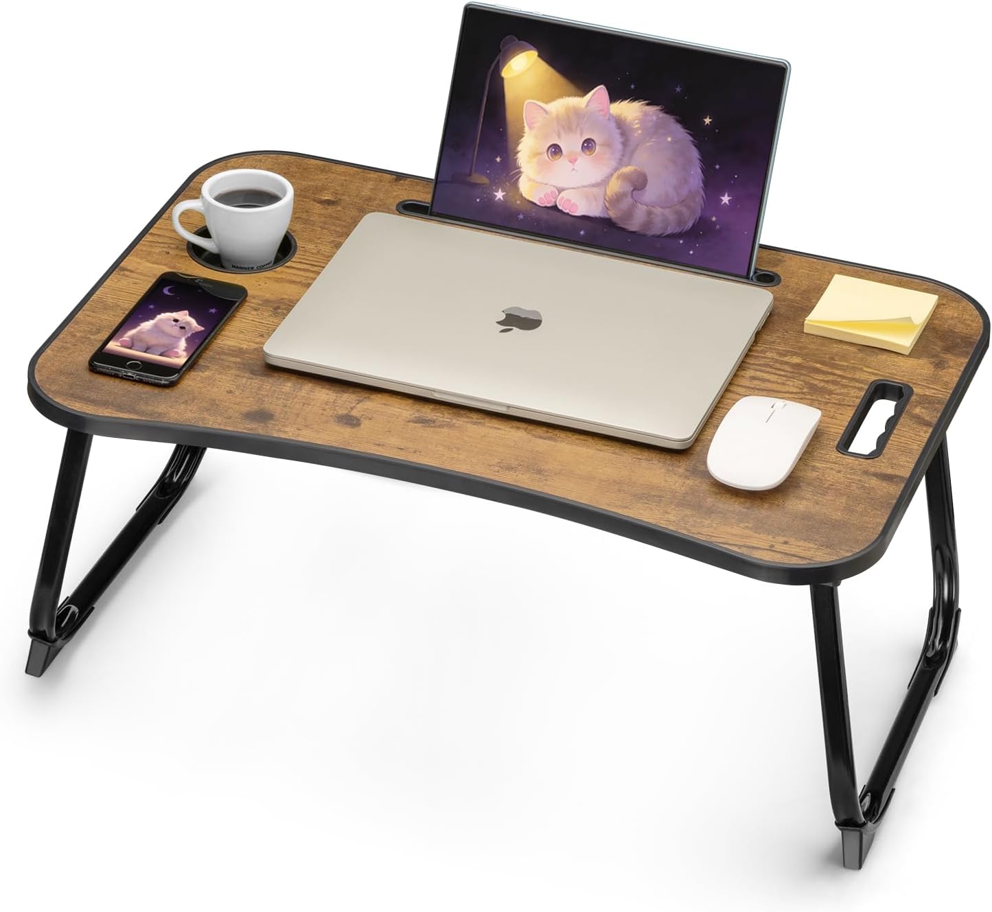 Detalle de Ruxury RL2 Folding Lap Desk, Brown Wood Table with Cup Holder
