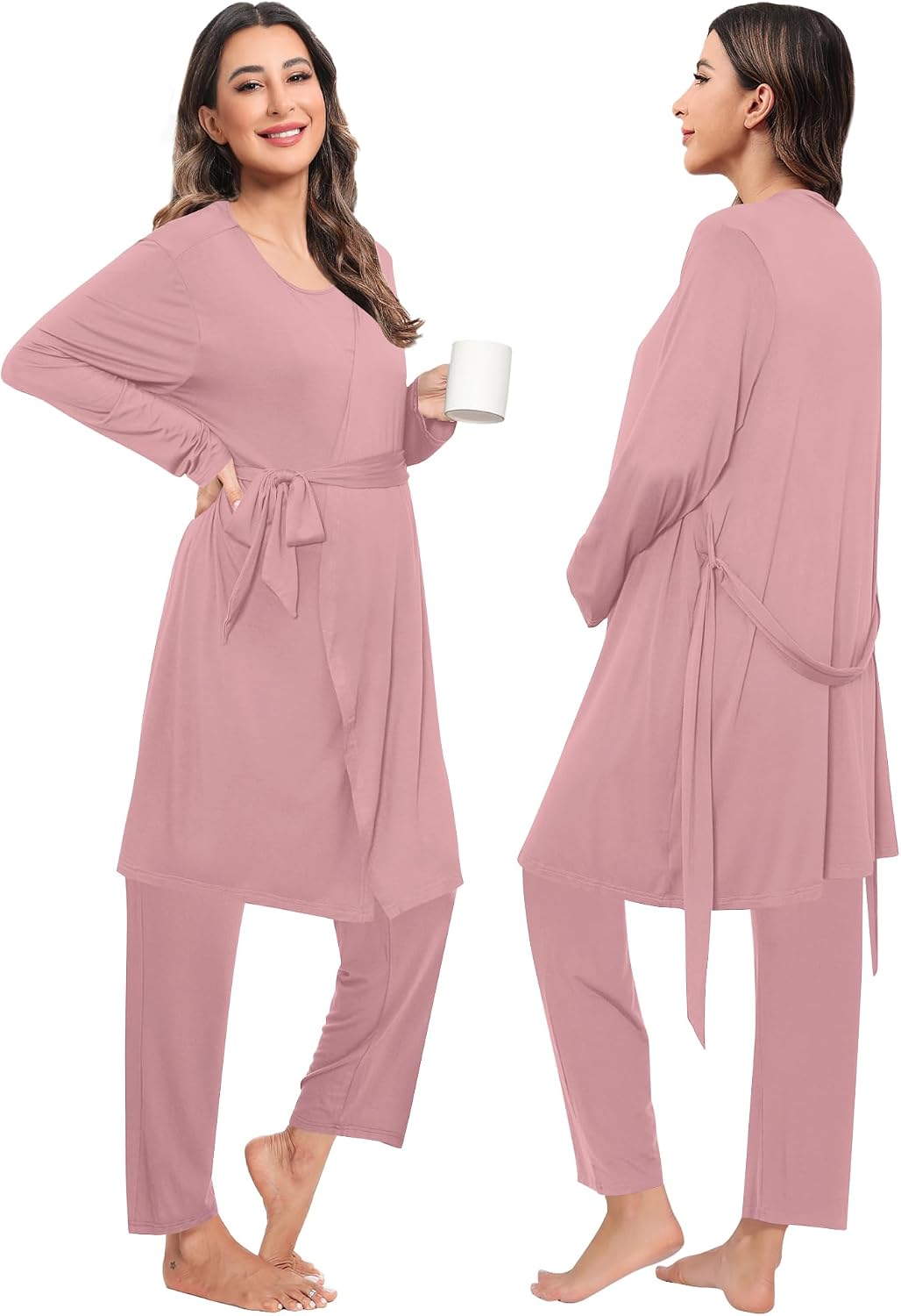 Thumbnail 4 de SWOMOG Maternity Nursing Robe Set 3 PCS — Nursing Pajamas