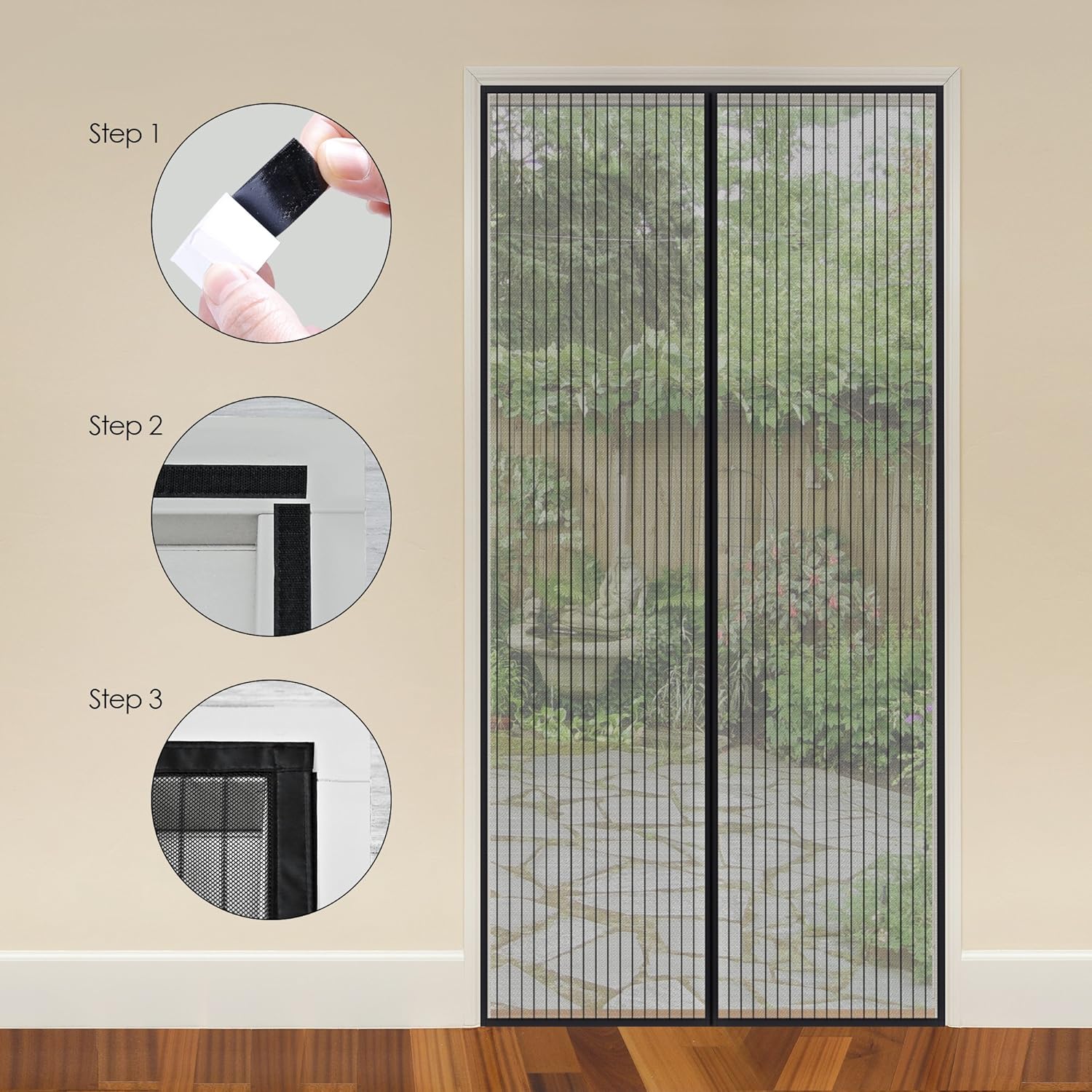 Detalle 2 de MYCARBON moustiquaire porte-fenêtre aimantée 140 x 220 cm en maille ultra résistante, fermeture magnétique (noir)