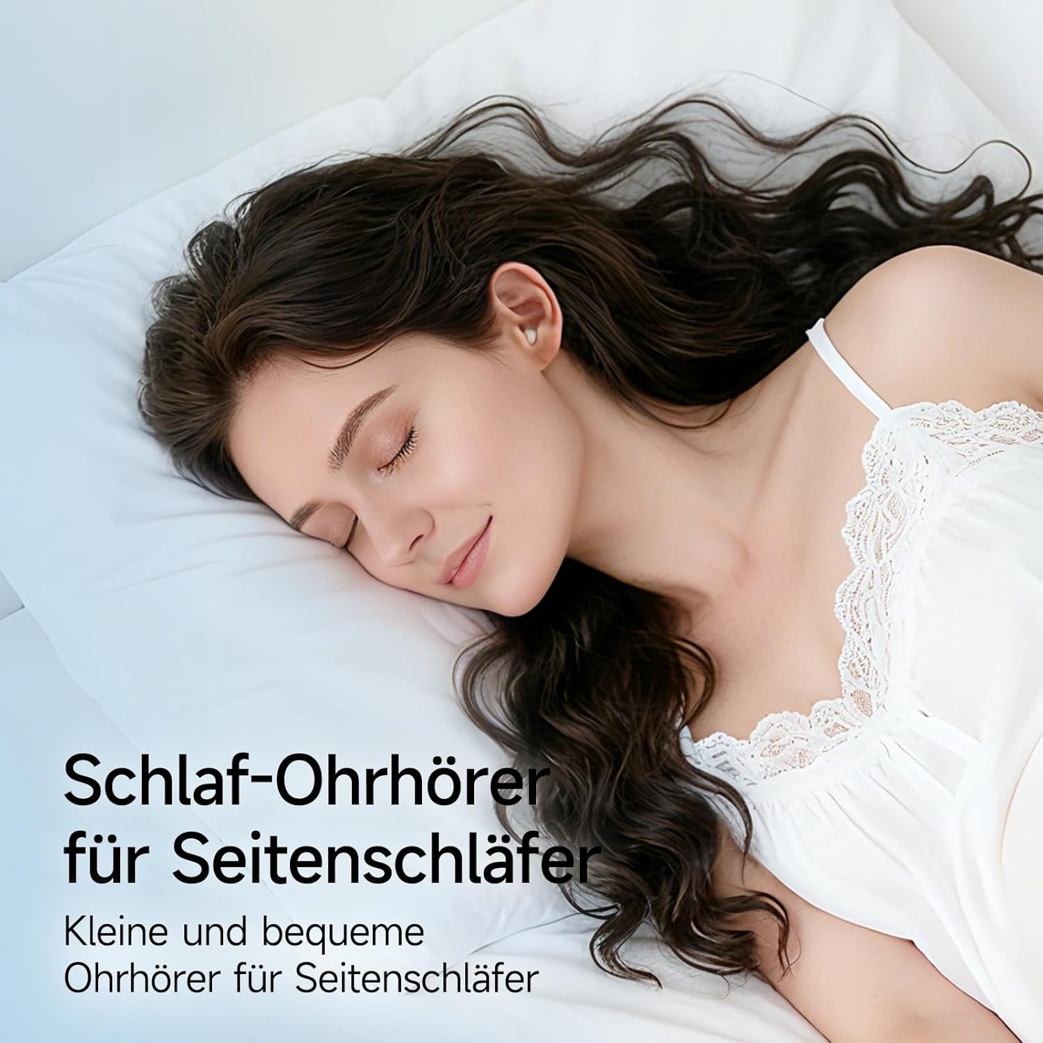 Detalle de sunvito Schlafkopfhörer Bluetooth 6.0 – Mini, kabellos, IPX6, 4 Std. Akku, 28 Std. mit Ladecase – Weiß