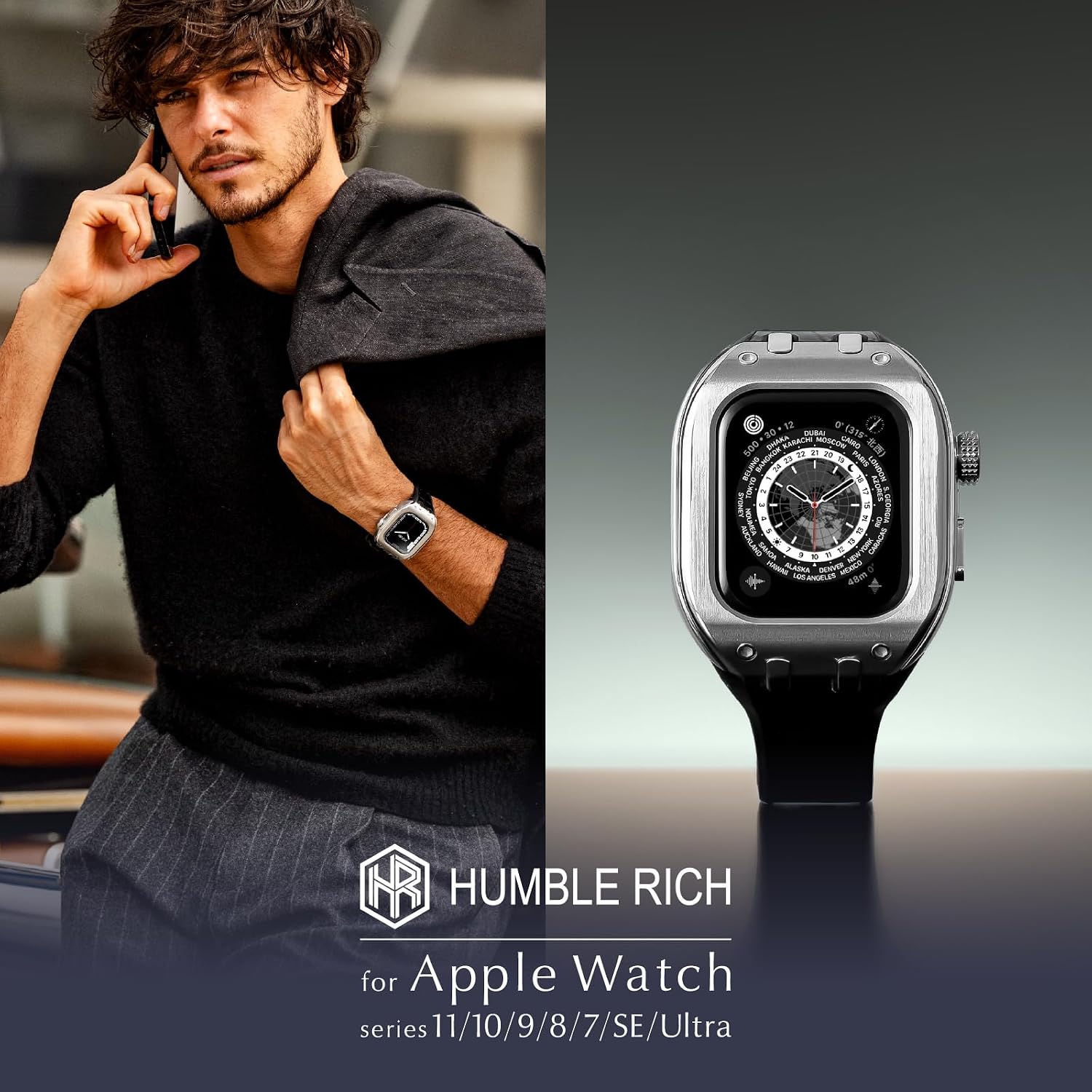 Detalle de HUMBLE RICH SPORT WBB0289-017-MI Apple Watchケース 41mm、ブラック文字盤・ステンレススチール/カーボン