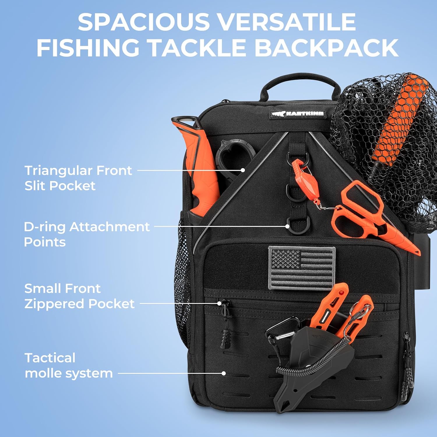 Detalle de KastKing KarryAll Fishing Tackle Backpack with Rod Holder and 4 Tackle Boxes