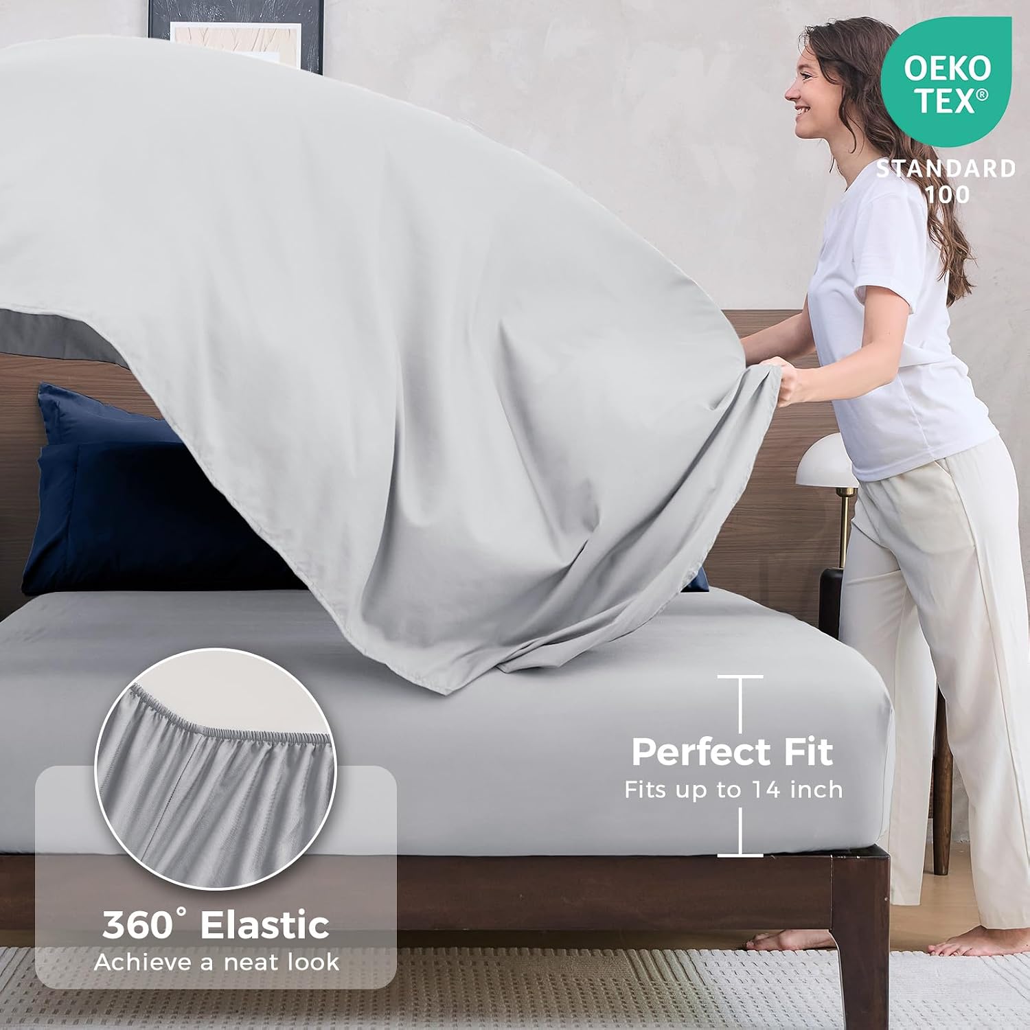 Thumbnail 4 de HEVUMYI Queen Comforter Set - 7-Piece All Season Bed in a Bag (Navy Blue & Light Grey)