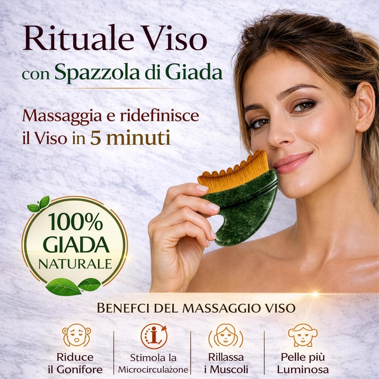 Thumbnail 6 de Gua Sha Viso in Giada Naturale 2 in 1 Aerthys – Massaggiatore Linfodrenante per Contorno Occhi, Viso e Mandibola