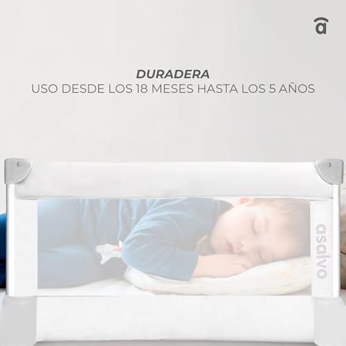 Thumbnail 6 de Asalvo Barrera de Cama Protección Anticaídas 90 cm – Barandilla Plegable y Portátil, blanca