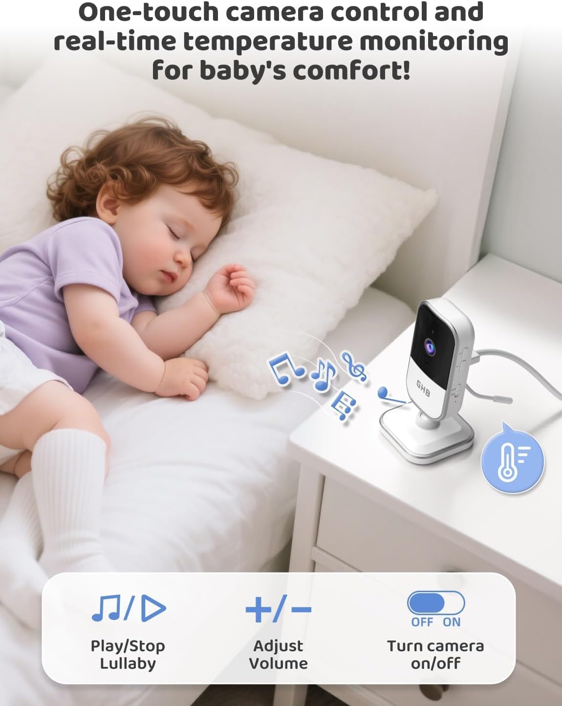 Thumbnail 2 de GHB Baby Monitor with Camera and Night Vision – 5'' 720P HD, VOX, 2-Way Audio, No App or Wi‑Fi