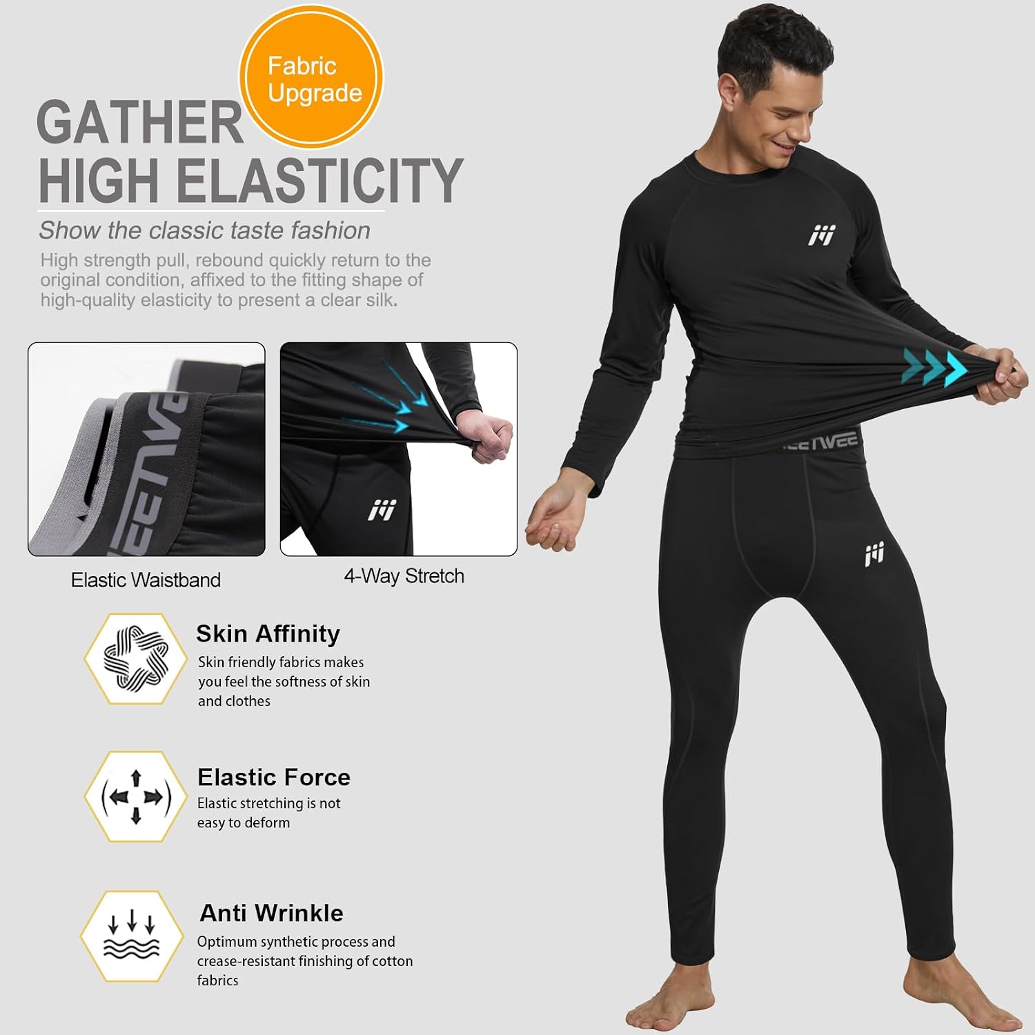 Detalle de MEETWEE Set di Biancheria Intima Termica da Uomo – Maglia a Maniche Lunghe + Pantaloni a Asciugatura Rapida, per Sci, Corsa ed Escursionismo
