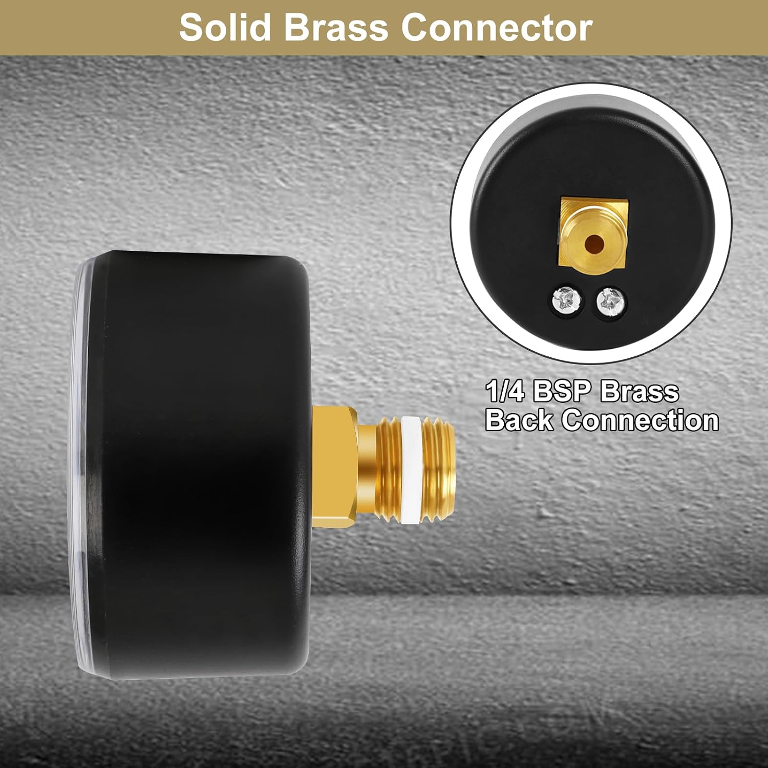 Detalle de UHARBOUR MT017 drukmeter 0–10 bar met 1/4 inch BSP-messing aansluiting