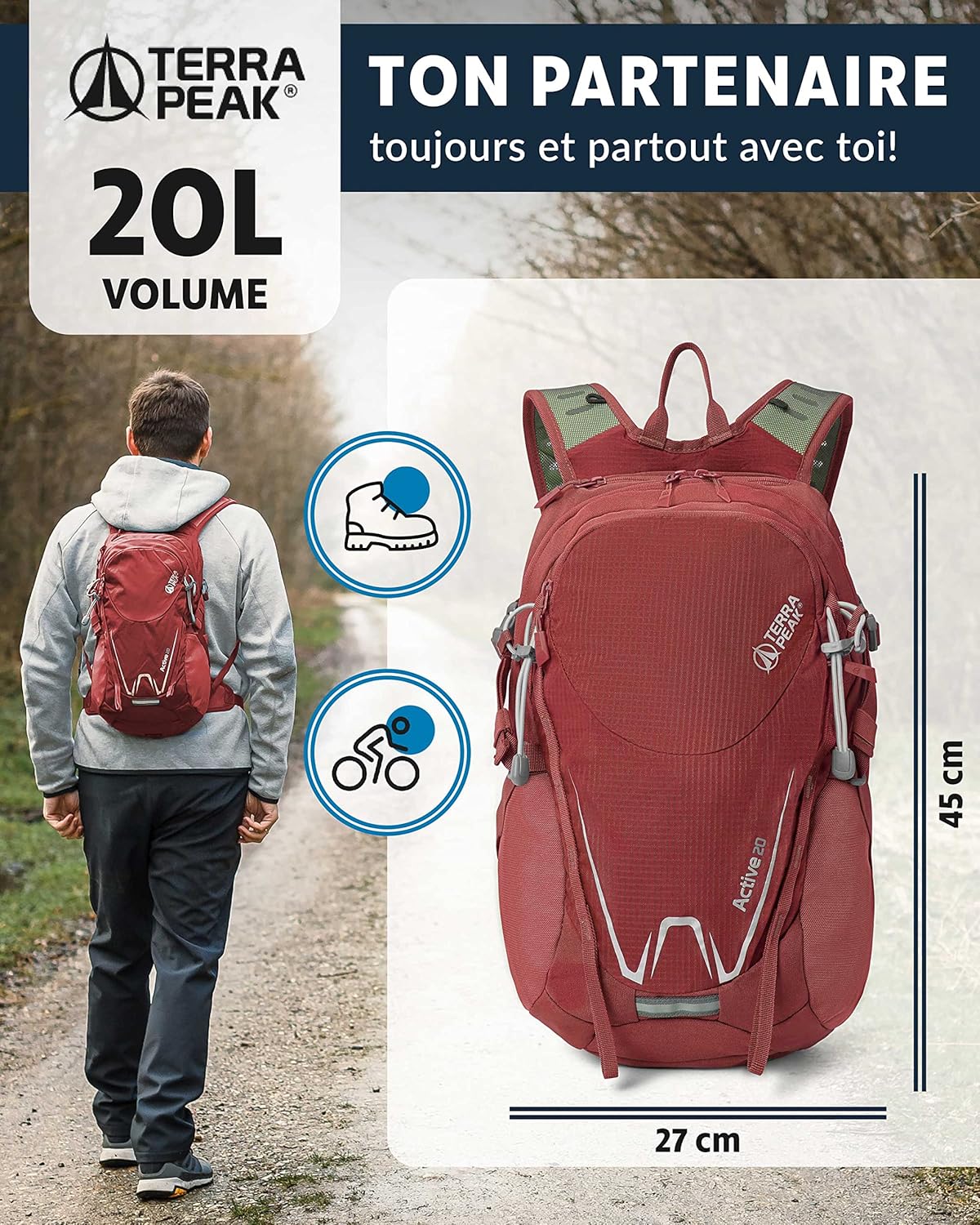 Thumbnail 2 de Terra Peak® Sac à dos de randonnée 20L ACTIVE 20 — polyvalent et respirant pour homme et femme