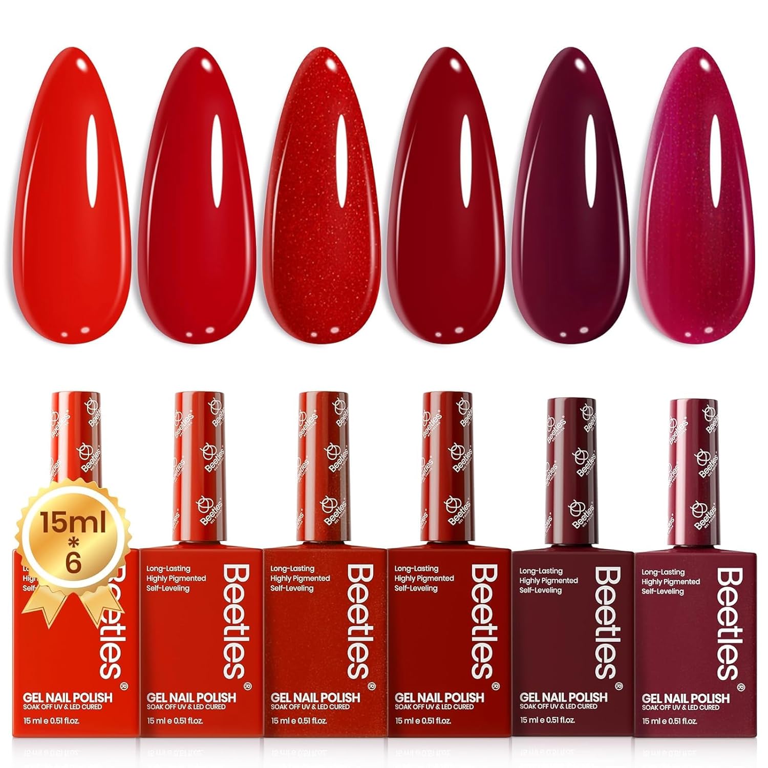Detalle de Beetles Red Gel Nail Polish Set 15ML 6 Colors 💅