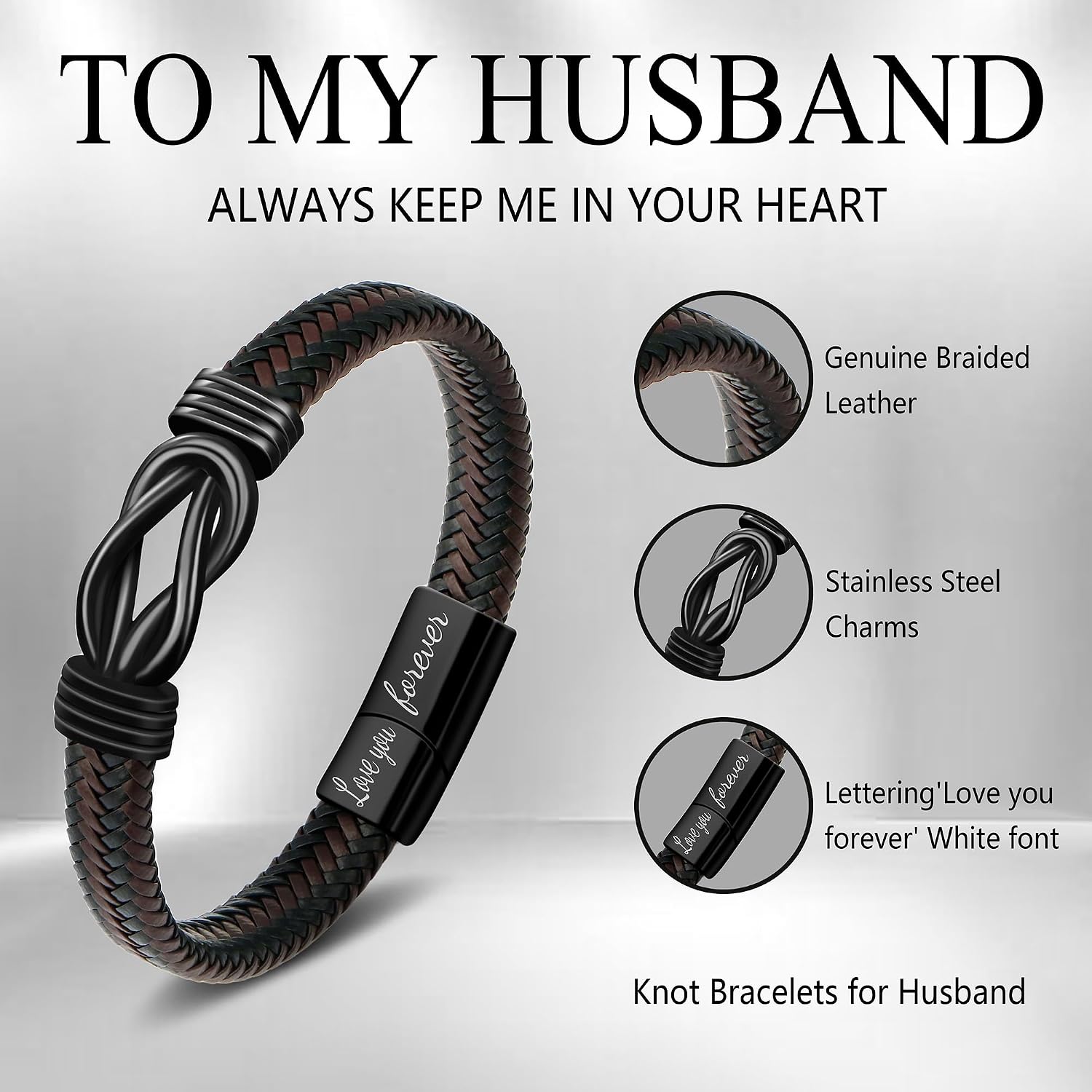 Detalle 2 de Knot Bracelet Brown Braided Leather 8.5"
