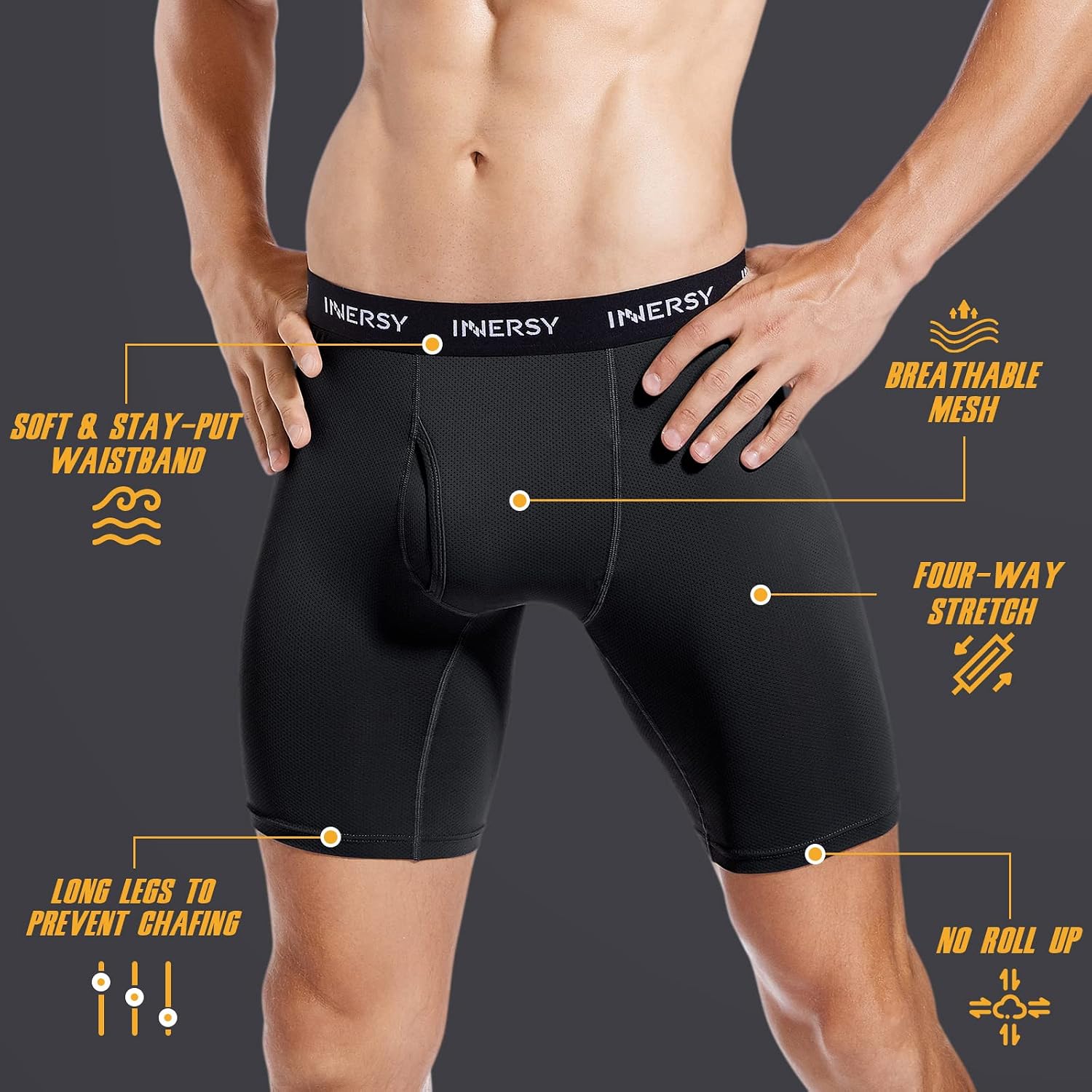 Detalle 2 de INNERSY Men's Long Leg Boxers Shorts Anti Chafing Underwear – Pack of 3
