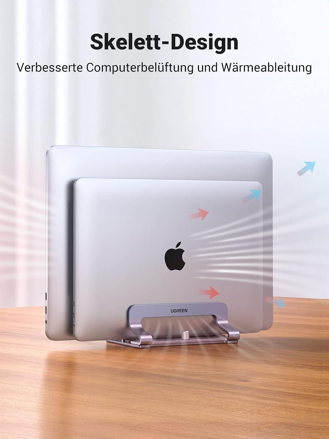 Detalle de UGREEN Aluminium vertikaler Laptop-Ständer mit 2 Slots – platzsparende Halterung für MacBook, iPad & mehr
