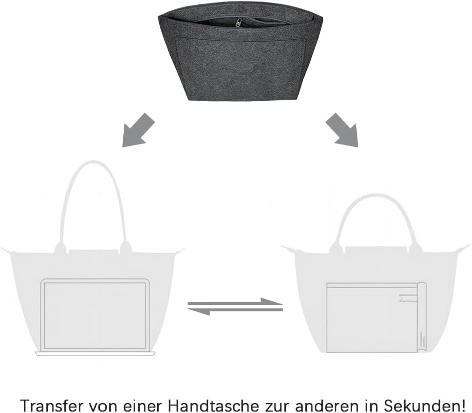 Thumbnail 6 de DongMaple Filz Taschenorganizer für Frauen – Grau M, 8 Taschen, Anti-Diebstahl-Reißverschluss