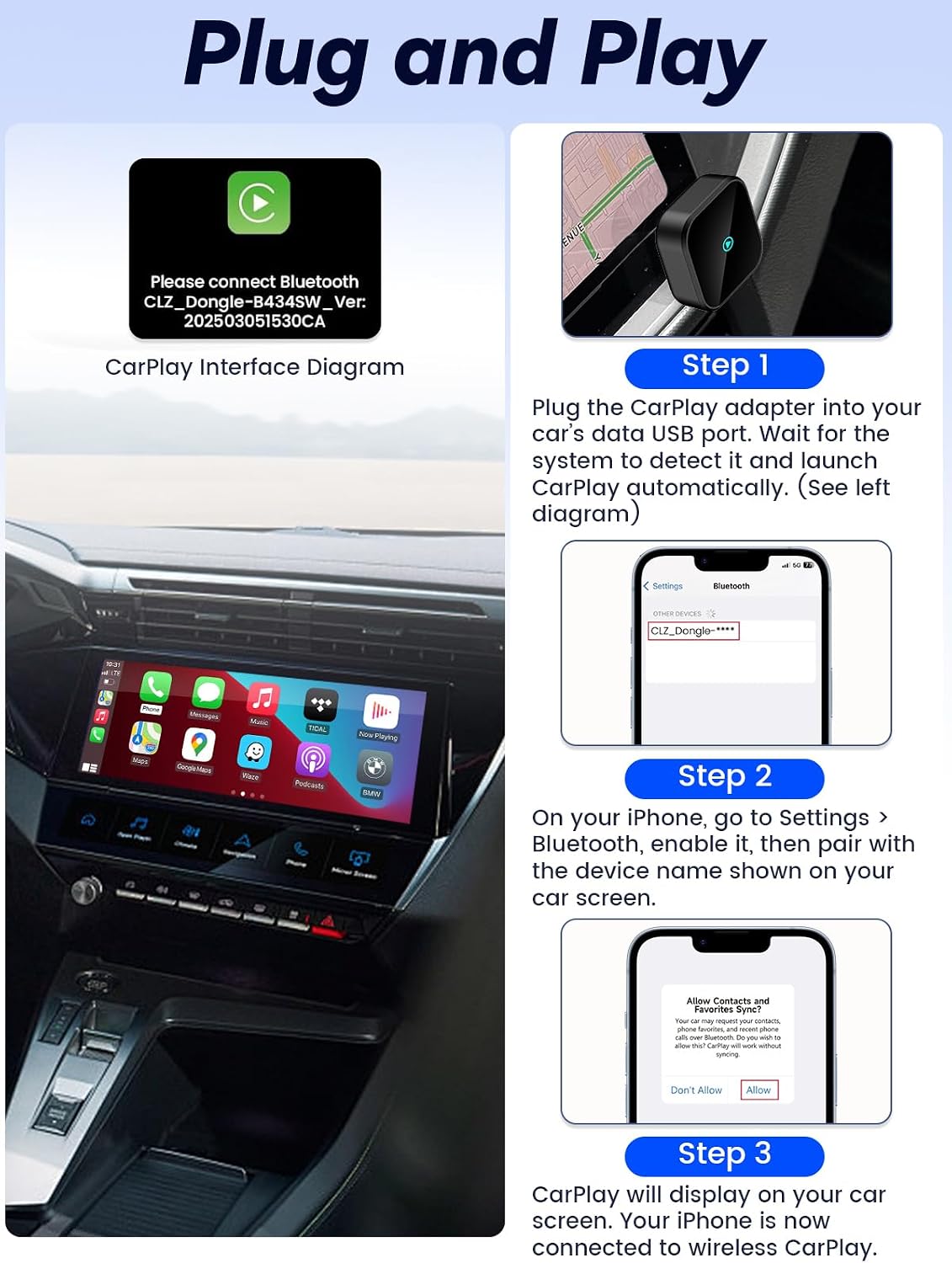 Detalle 2 de TINAZEOK T3 Mini Wireless CarPlay adapter