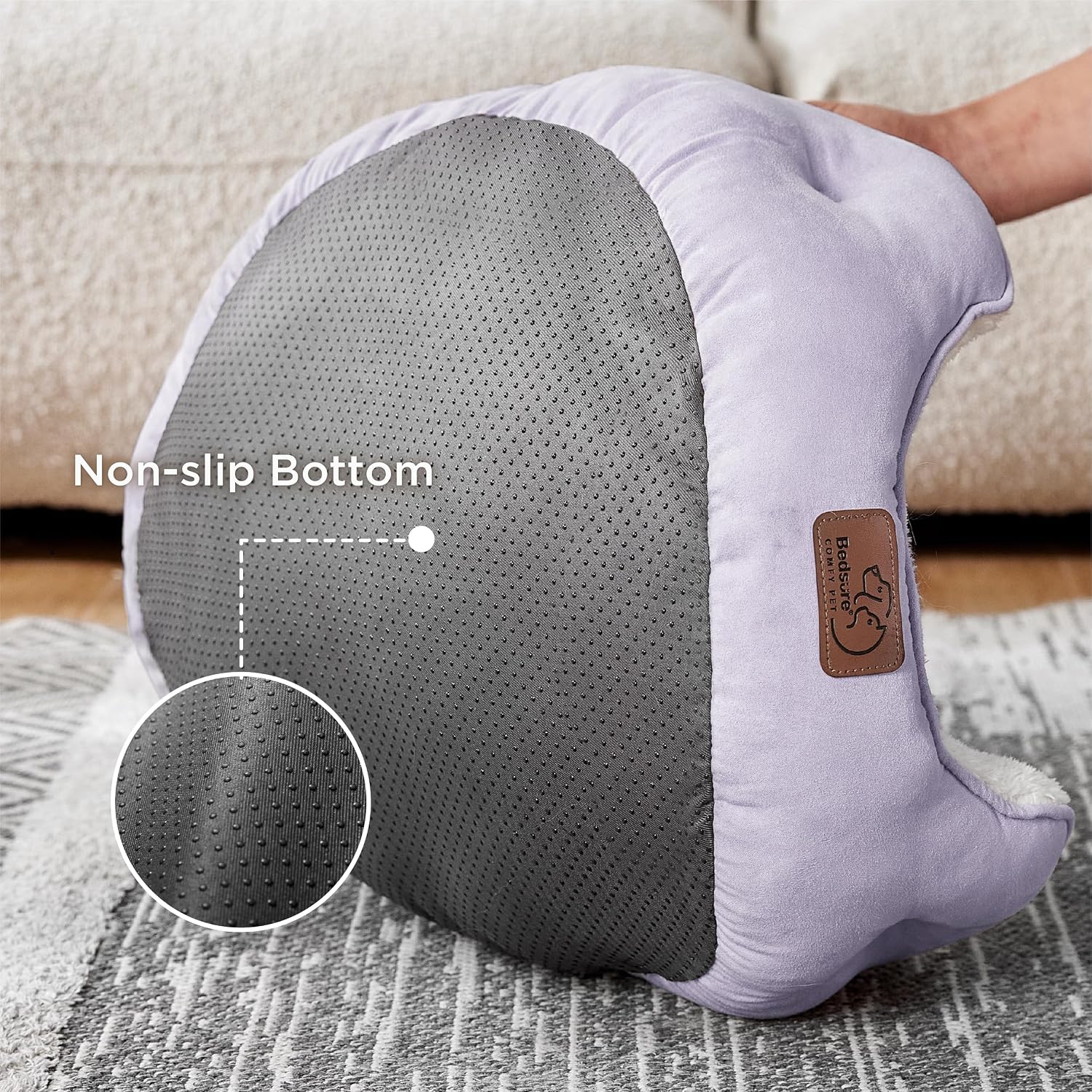 Detalle de Bedsure B0P1E00U0M00 Round Pet Bed, Sherpa Fleece, Misty Lilac