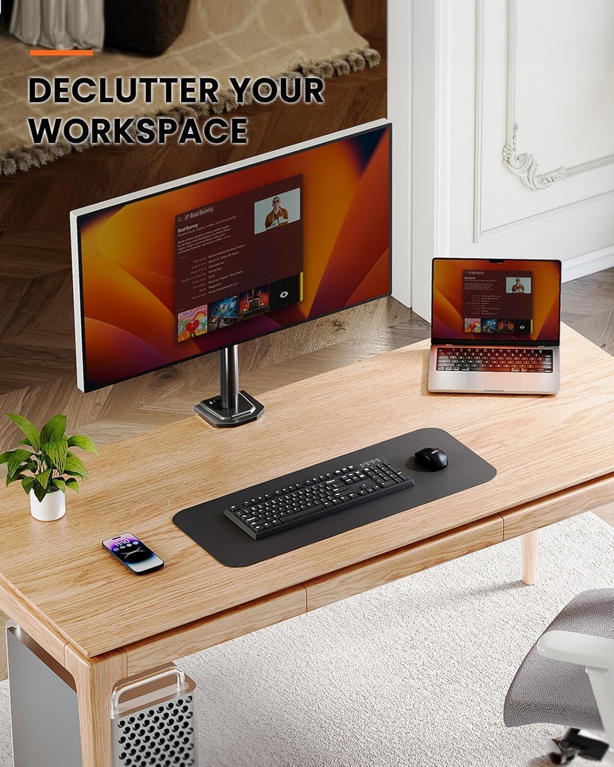 Detalle de ErGear Single Monitor Stand for 13–32” Screens, VESA 75x75/100x100 – Stable, space-saving desk mount