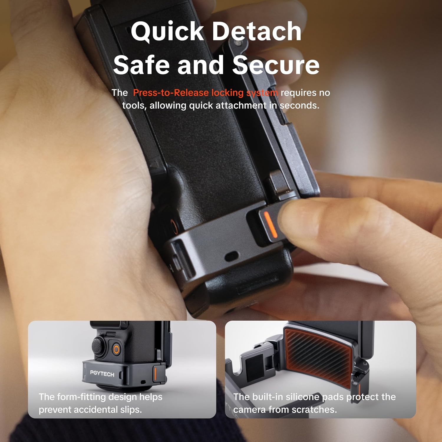 Detalle de PGYTECH Magnetischer Erweiterungsadapter für DJI Osmo Pocket 3/4/4P – Aluminiumrahmen, Arca-Swiss, Kälteschuh, 40N Halterung