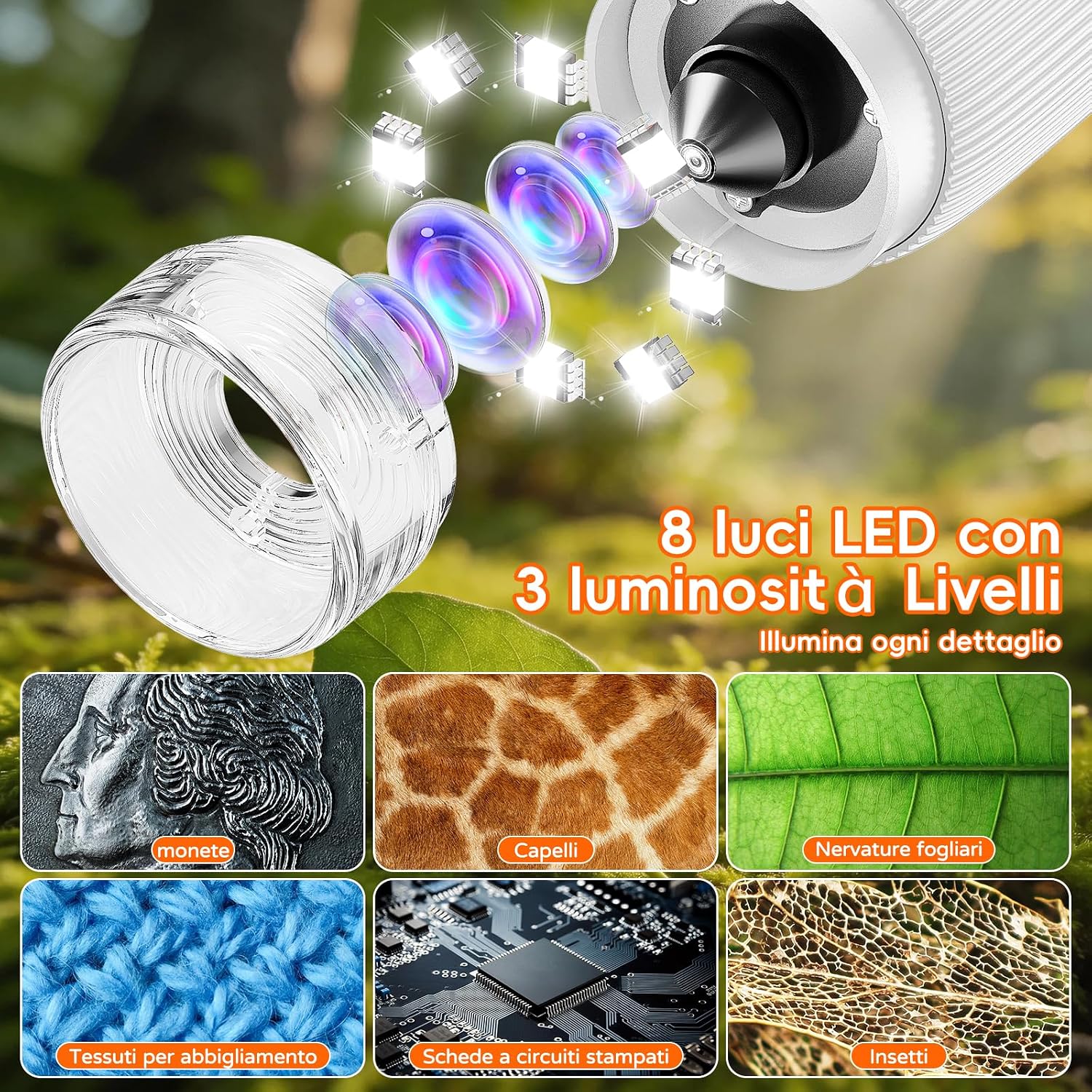 Detalle de ASPOVEN Microscopio Bambini Digitale Portatile 1000X con Schermo 2" – Esplorazioni scientifiche per i più piccoli