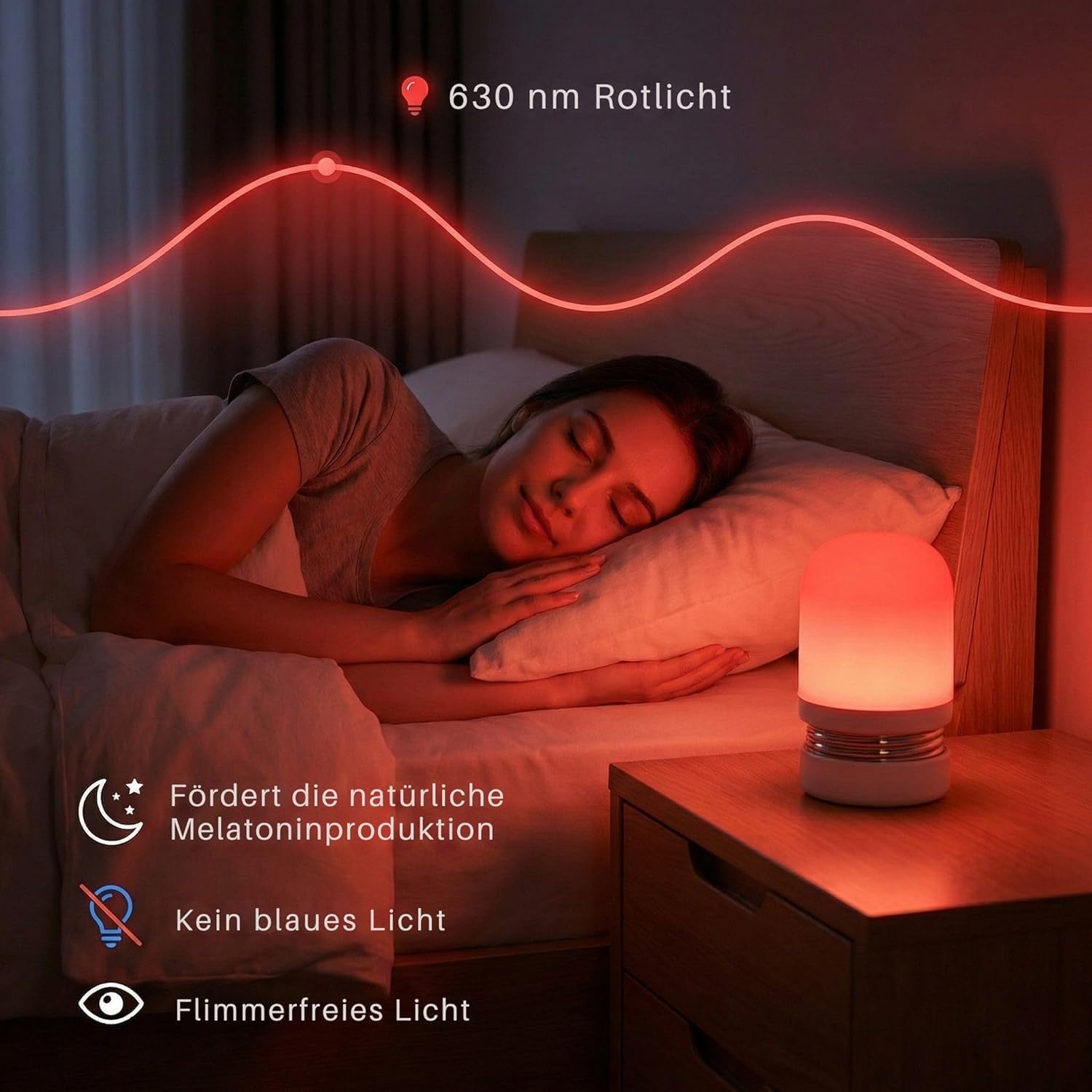 Detalle de Toys4Boys LED Nachtlicht mit Rotlicht – Sanft dimmbar, 630 nm, idealer Begleiter für ruhige Nächte