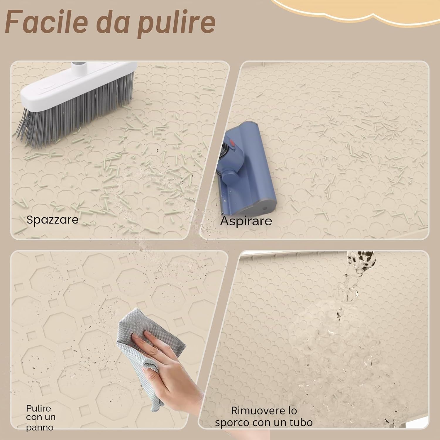 Detalle de Tappetino in silicone per lettiera per gatti grande 86x57 cm: antiscivolo, impermeabile e bordi rialzati