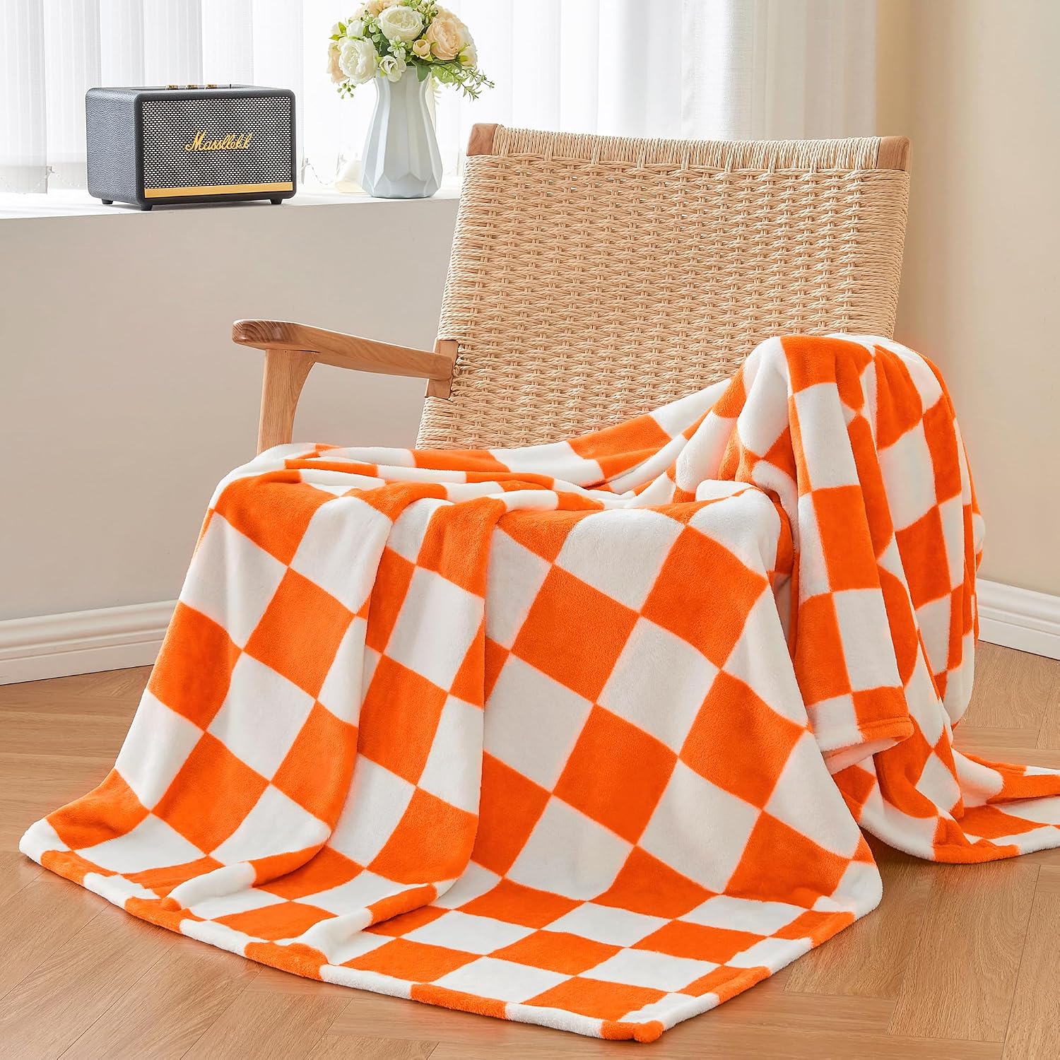 Thumbnail 5 de BEDELITE Checkerboard Throw Blanket for Sofa (Orange, 50x60 in) in Soft Polyester