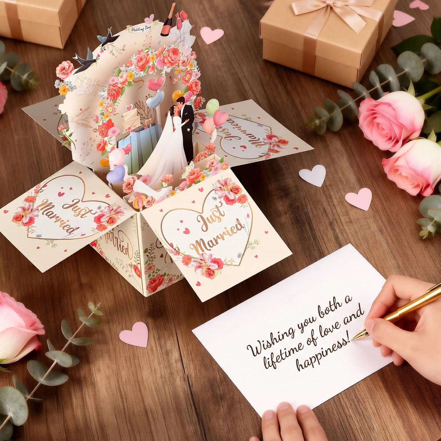 Thumbnail 5 de Yinqing Wedding Card with Music and Light – “Just Married” 3D pop-up gift for bride and groom