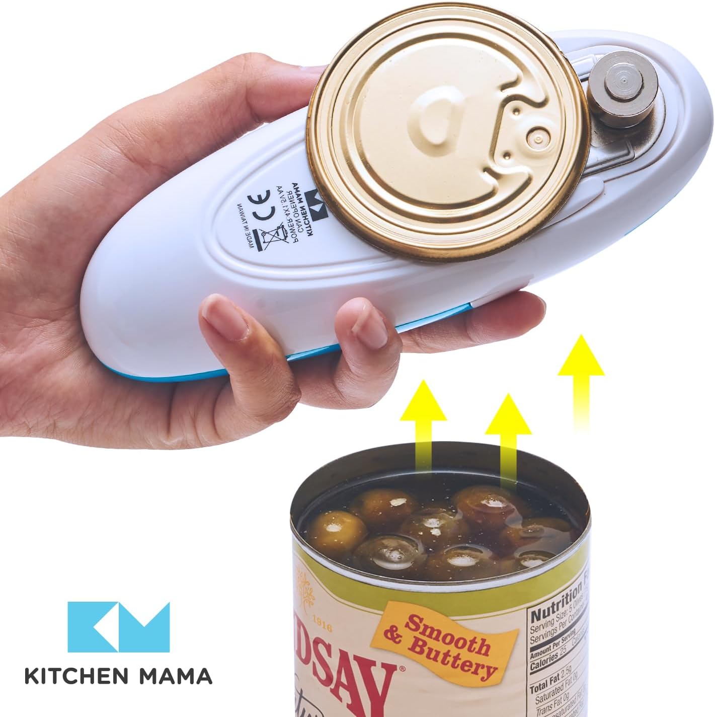 Detalle de Kitchen Mama Auto Electric Can Opener, Sky Blue — Hands-Free, Smooth Edge, Battery Operated