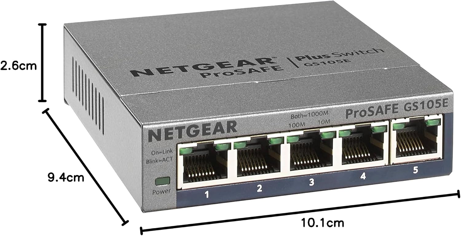 Detalle 2 de Netgear GS105E Managed Switch – 5 Port Gigabit, lüfterloses Metallgehäuse, QoS, VLAN & IGMP